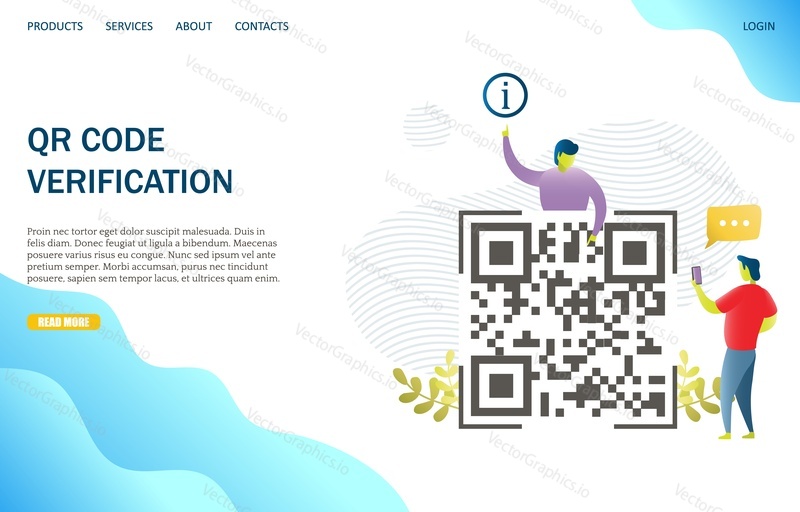 QR code verification vector website template, web page and landing page design for website and mobile site development. Barcode scanning, verification app concept.