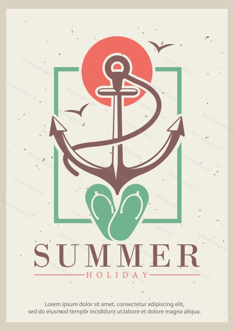 Summer grunge typography poster design template, vector illustration in retro style. Yacht vacation, boat trip concept for banner, flyer.