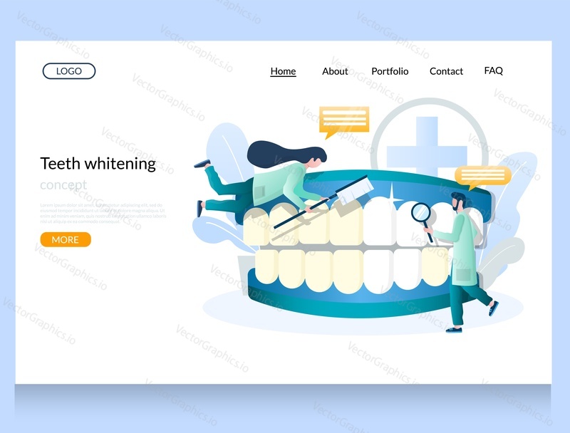 Teeth whitening vector website template, web page and landing page design for website and mobile site development. Professional whitening, dentistry, oral health, tooth bleaching.