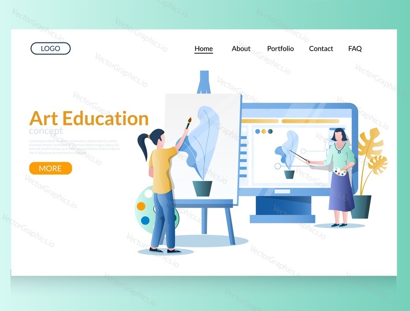 Art education vector website template, web page and landing page design for website and mobile site development. Art school, painting courses, master class.