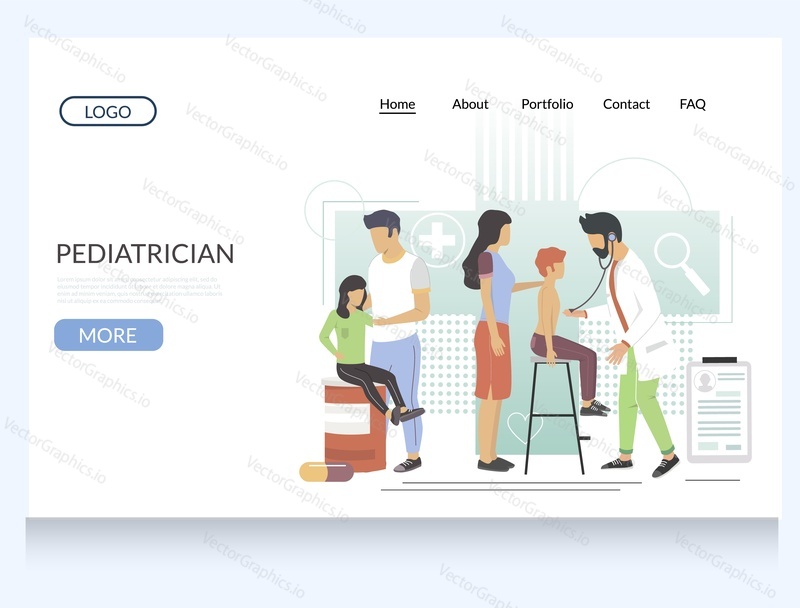Pediatrician vector website template, web page and landing page design for website and mobile site development. Pediatric checkup in clinic, pediatrics.