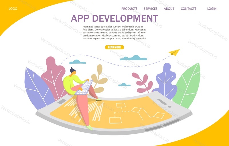 App development vector website template, web page and landing page design for website and mobile site development. Mobile software development services concept.