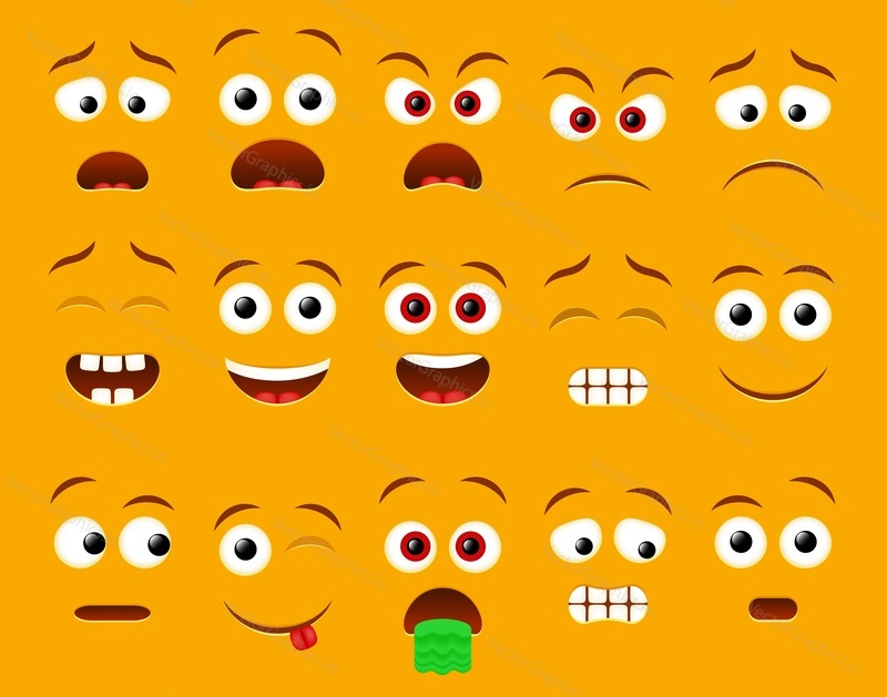 Emoji faces for emoticon constructor, vector illustration. Smile male character creator.