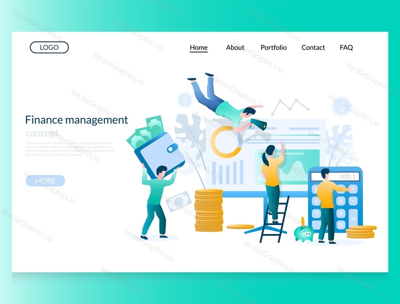 Finance management vector website template, web page and landing page design for website and mobile site development. Planning and controlling financial resources.