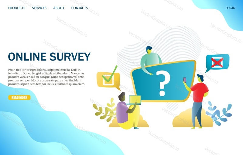 Online survey vector website template, web page and landing page design for website and mobile site development. Online voting concept.