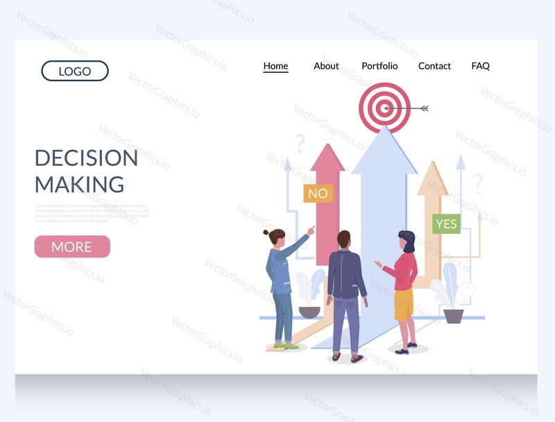 Decision making vector website template, web page and landing page design for website and mobile site development. Best choice process, problem solving.