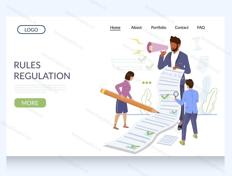 Rules regulation vector website template, web page and landing page design for website and mobile site development. Company policy and business ethics.