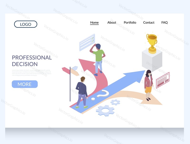 Professional dicision vector website template, web page and landing page design for website and mobile site development. Best choice way process.