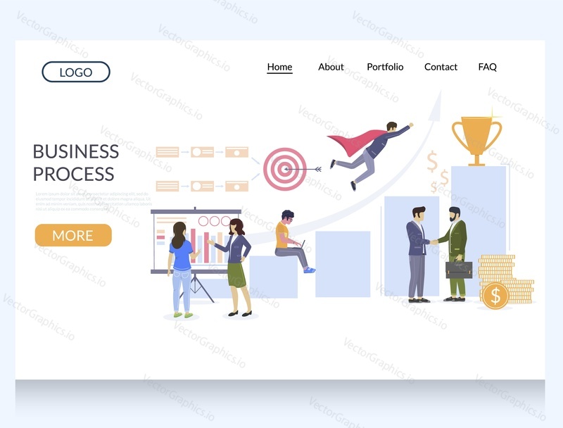 Business process vector website template, web page and landing page design for website and mobile site development. Business growth, achievements, workflow.