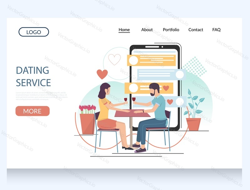 Dating service vector website template, web page and landing page design for website and mobile site development. Virtual relationship, romance application.