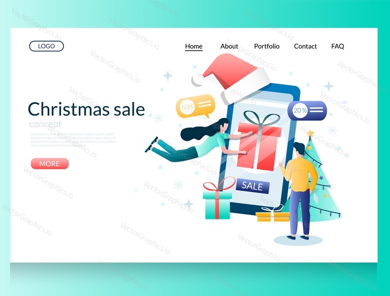 Christmas sale vector website template, web page and landing page design for website and mobile site development. Xmas sale, special offer, discounts.
