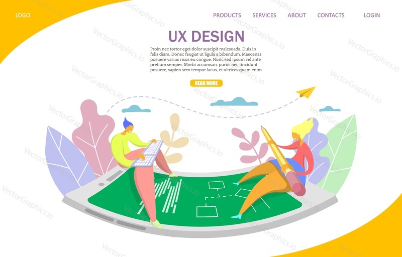 UX design vector website template, web page and landing page design for website and mobile site development. User experience design courses, classes online concept.