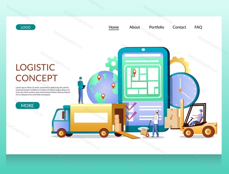 Logistics concept vector website template, web page and landing page design for website and mobile site development. Warehouse logistics, online delivery service.