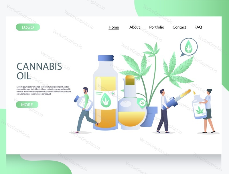 Cannabis oil vector website template, web page and landing page design for website and mobile site development. Hemp oil medical and recreational marijuana concept.