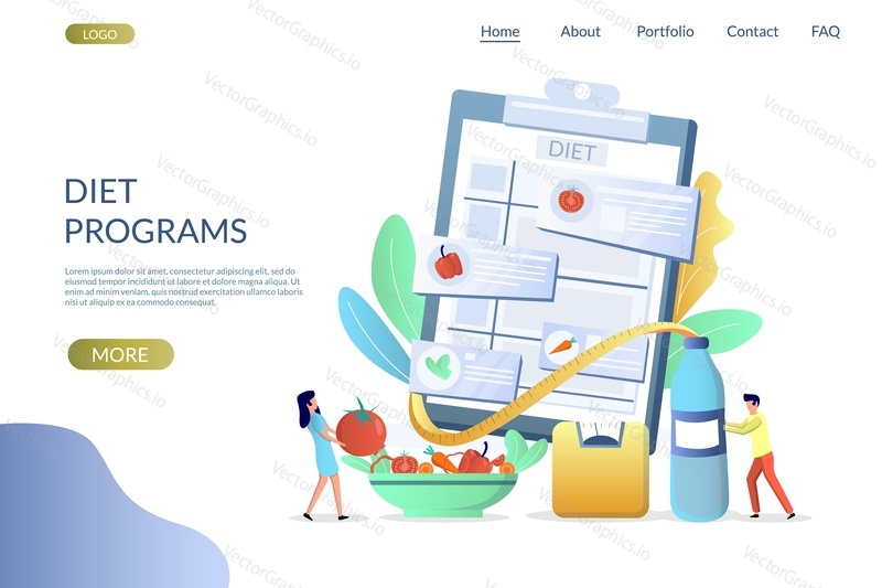 Diet programs vector website template, web page and landing page design for website and mobile site development. Vegan diet plans, healthy eating concept.