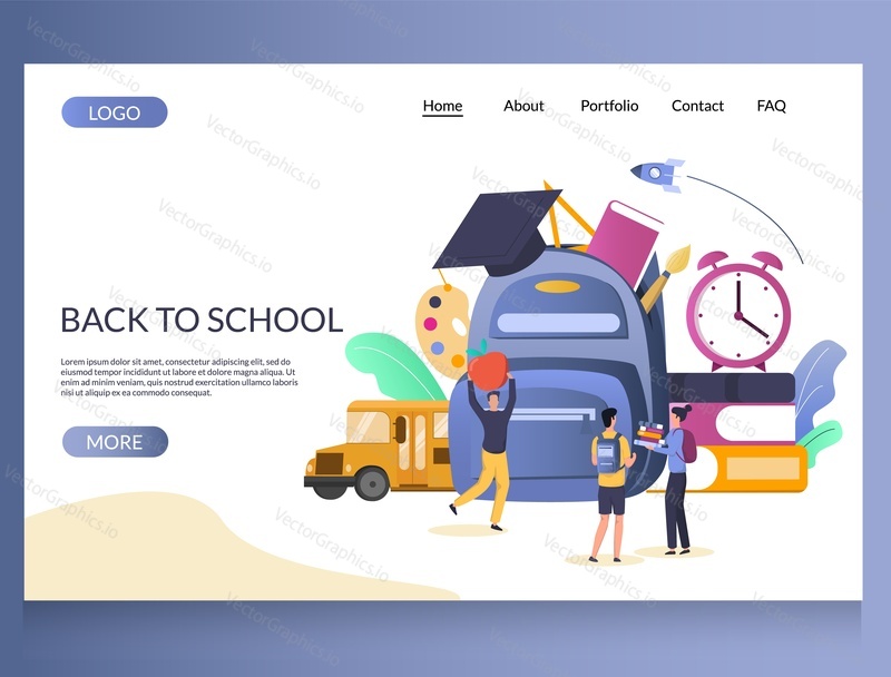 Back to school vector website template, web page and landing page design for website and mobile site development. Education, school time concept.