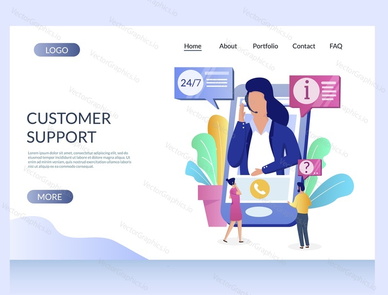 Customer support vector website template,