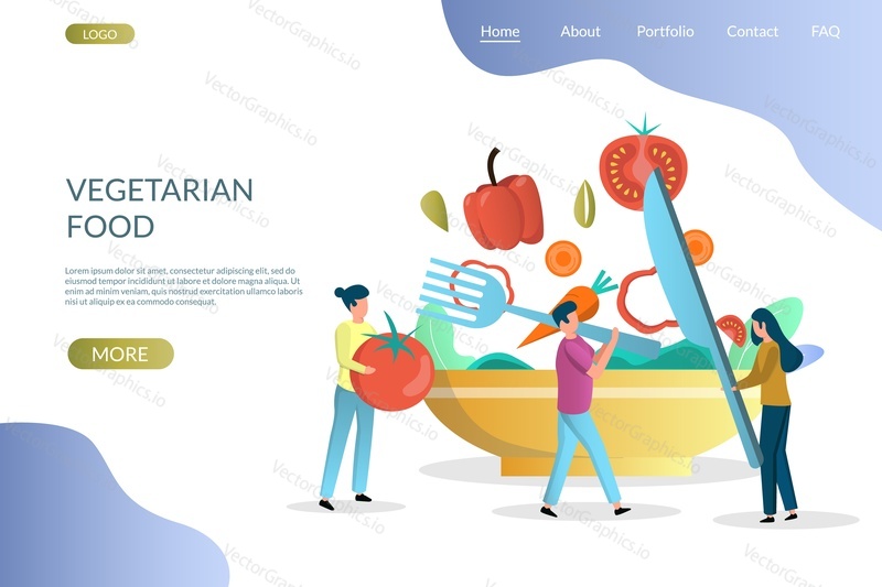 Vegetarian food vector website template, web page and landing page design for website and mobile site development. Cooking natural organic food, vegan diet, vegetarianism, healthy lifestyle.