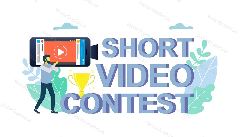 Mobile short video contest vector flat illustration. Short film competition. smartphone filmmaking for mobile film festival concept for web banner, website page etc.