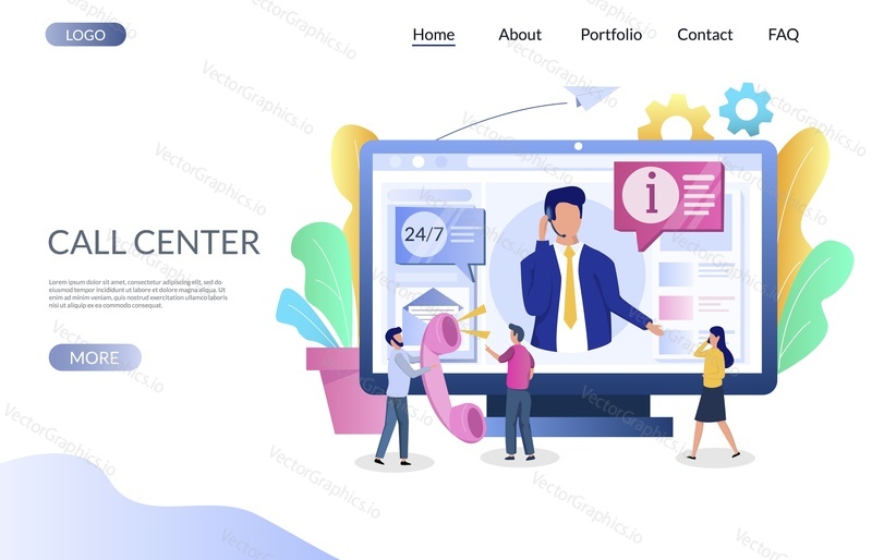 Call center vector website template, web page and landing page design for website and mobile site development. Online customer service, technical support concept.