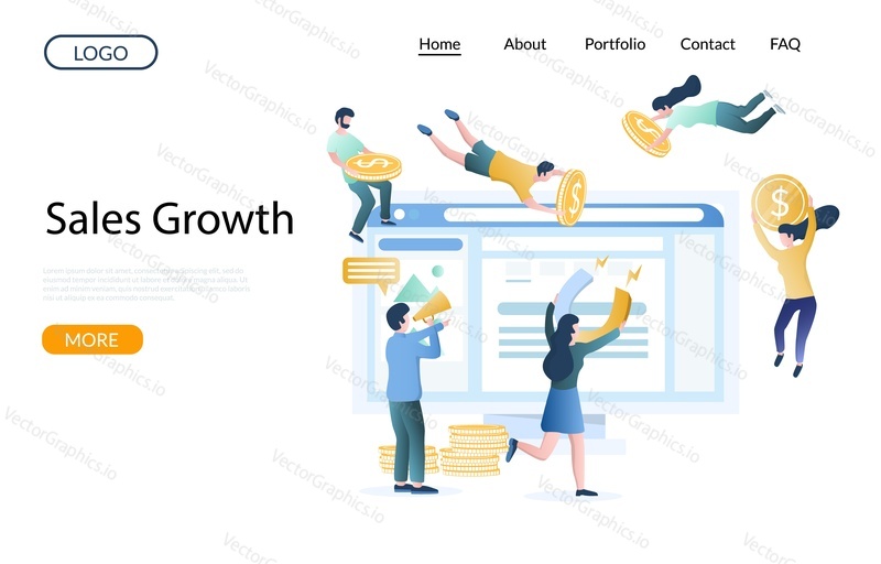 Sales growth vector website template, web page and landing page design for website and mobile site development. Customer attraction, social media marketing, audience growth rate.