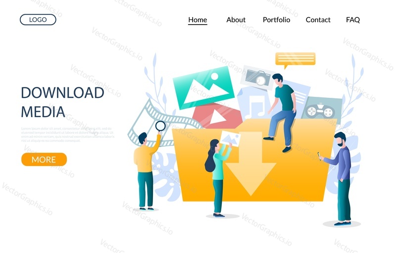 Download media vector website template, web page and landing page design for website and mobile site development. Free download symbol, male and female characters.
