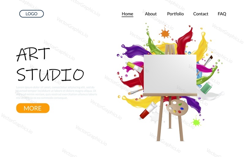 Art studio vector website template, web page and landing page design for website and mobile site development. Art workshop, school.