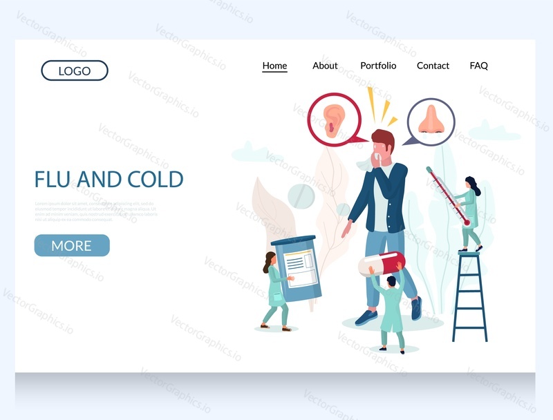 Flu and cold vector website template, web page and landing page design for website and mobile site development. Influenza symptoms and treatment.