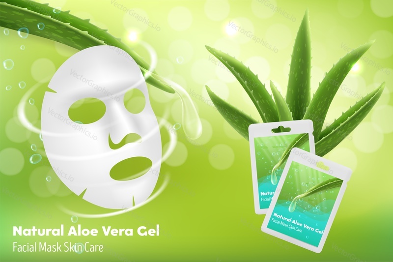 Aloe vera facial mask vector advertising poster template. Natural aloe vera face mask beauty and skin care product brand promotion.