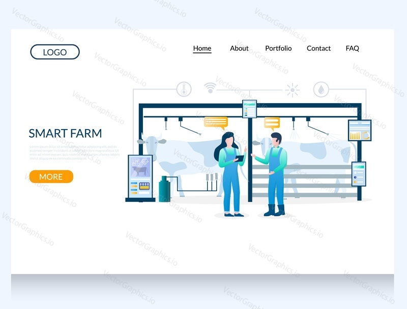 Smart farm vector website template, web page and landing page design for website and mobile site development. Automated cattle farm, iot smart farming technology.