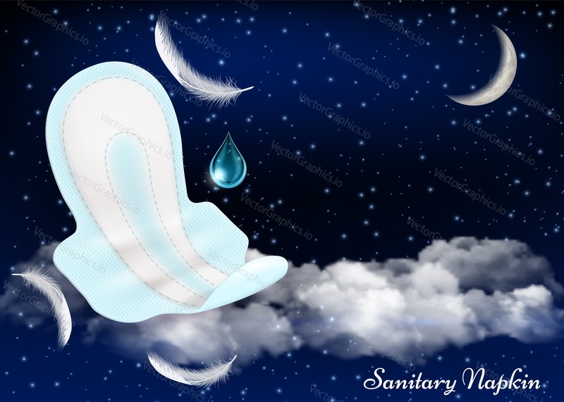 Night protection wings menstrual sanitary pads vector advertising poster design template. Feminine hygiene product, secure night sanitary towels ad.
