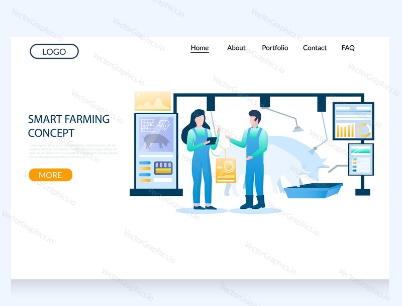 Smart farming concept vector website template, web page and landing page design for website and mobile site development. Automated pig farm, iot smart farm technology.
