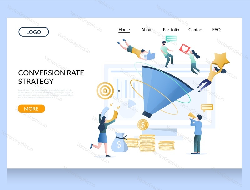 Conversion rate strategy vector website template, web page and landing page design for website and mobile site development. CRO, conversion optimisation process concept.