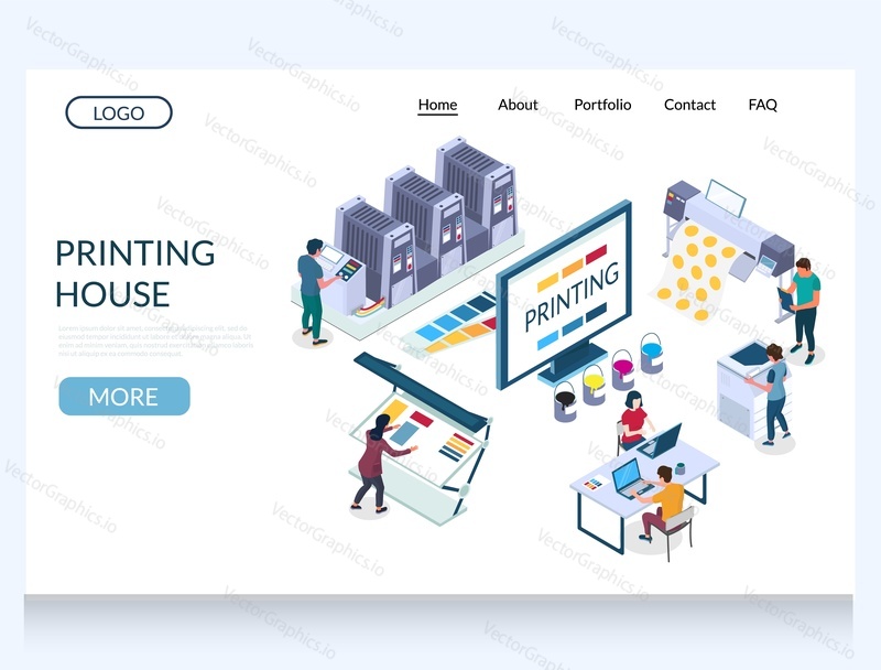 Printing house vector website template, web page and landing page design for website and mobile site development. Polygraphy, publishing house.