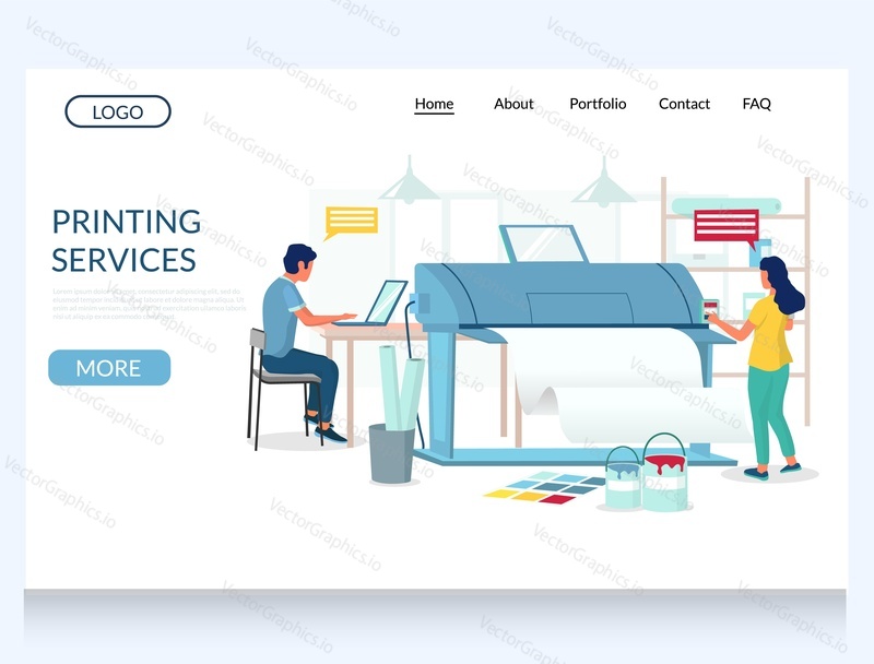 Printing services vector website template, web page and landing page design for website and mobile site development.