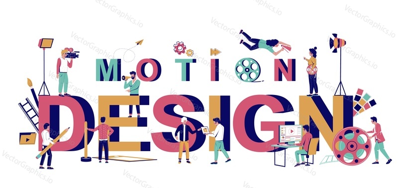 Motion design typography vector banner template. Talented and creative team of design and marketing professionals creating animated video. Animation and motion graphics industry, video production.