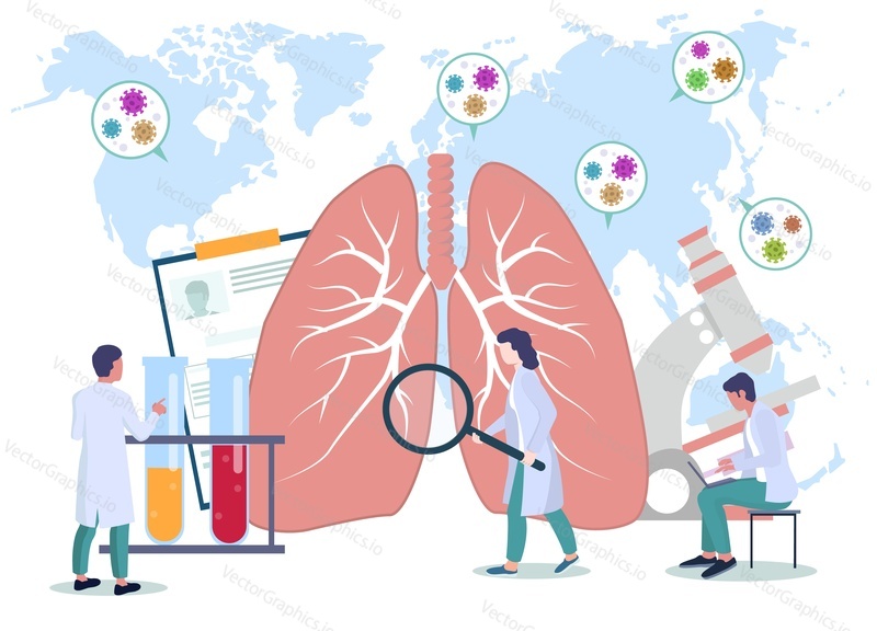 Respiratory lung disease medical checkup. Virus epidemic 2020 vector poster. Coronavirus disease prevention and awareness. Corona virus medical banner template. Lung x-ray test