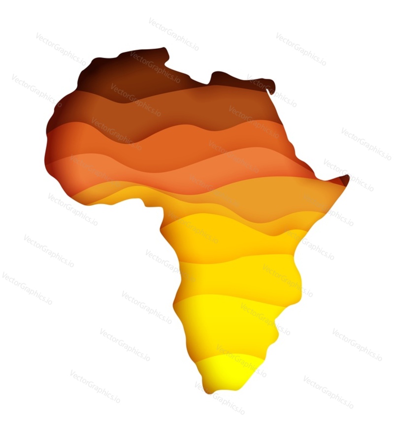Vector layered paper cut style map of Africa continent. Travel poster, banner template. Africa day card.