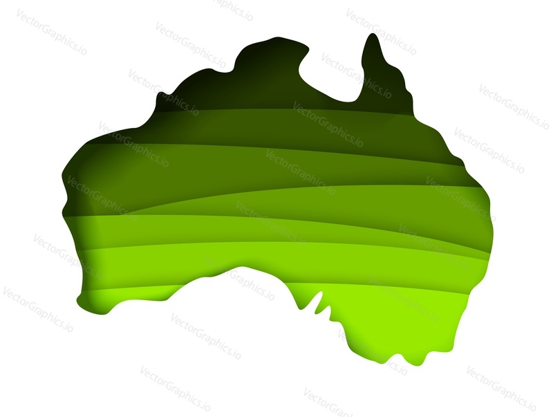 Vector layered paper cut style map of Australia continent. Travel poster, banner template. Australia day card.