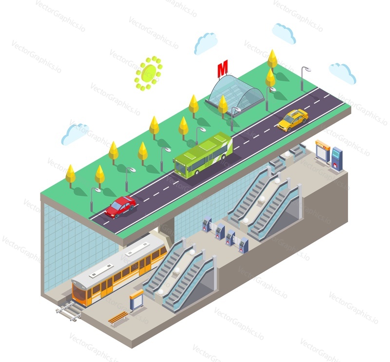 Metro station, flat vector illustration.