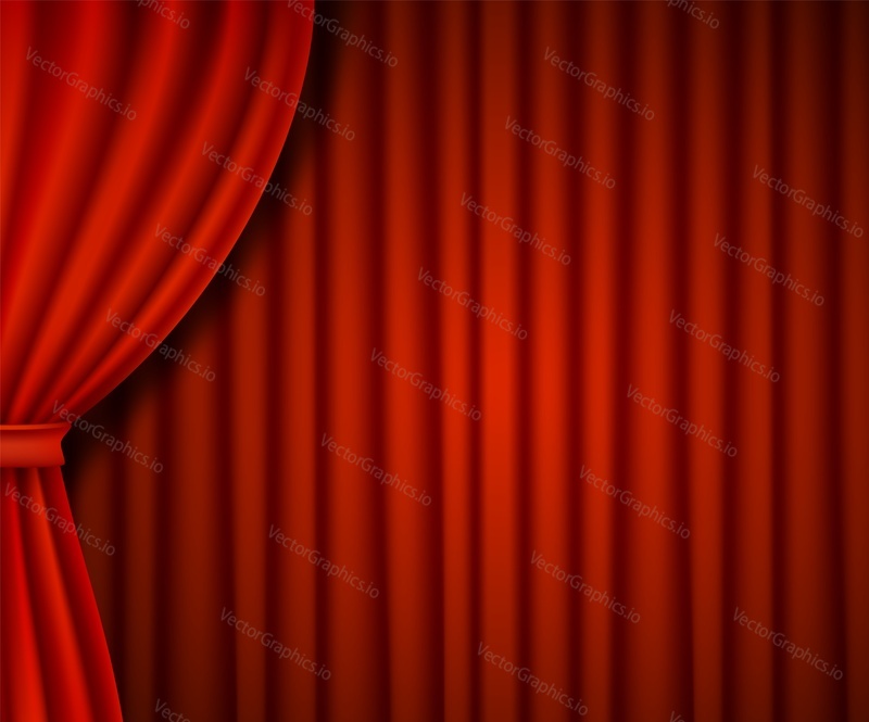 Luxury red velvet curtains, realistic theatrical drapes, vector illustration. Theatre stage background.