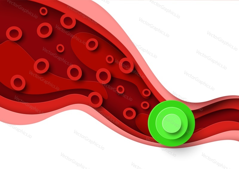 Cholesterol in blood, vector illustration in paper art style. High cholesterol, health risk for heart disease and stroke. Medical poster, banner template with copy space.