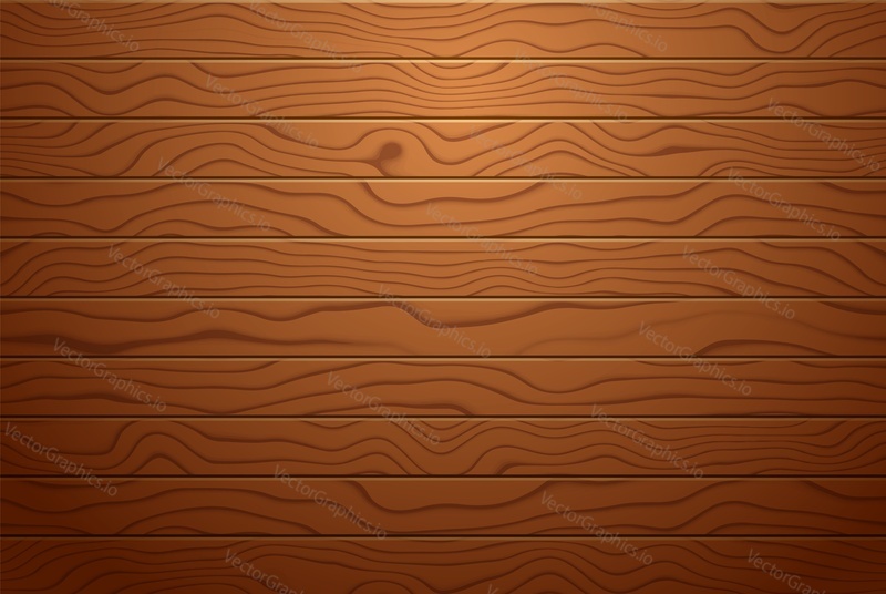 Фон из деревянной доски. Реалистичная коричневая деревянная доска, векторная иллюстрация. Натуральная текстура дерева.