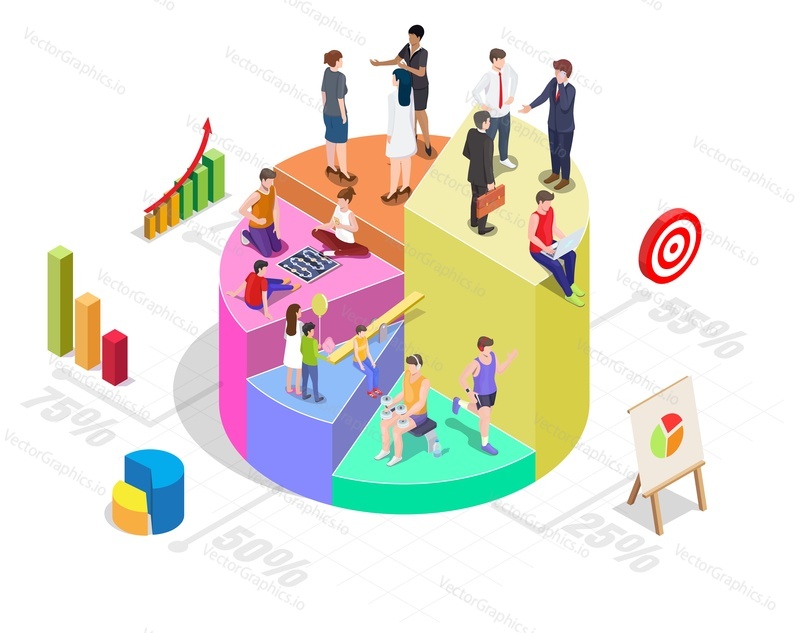 Customer segmentation, target audience analysis, flat vector isometric illustration. Audience segmentation in online marketing.