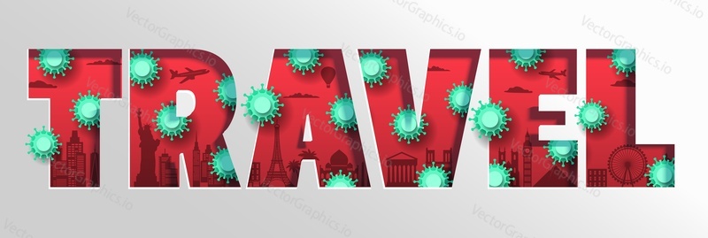 Global travel during coronavirus pandemic typography vector banner template. Covid-19 travel rules and restrictions, quarantine requirements, preventive measures.