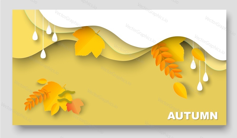 Осеннее знамя. Дизайн фона на День благодарения. Осенняя 3d-векторная вырезка из бумаги в стиле ремесла с листвой. Продается макет с листьями. Шаблон для покупки плаката, открытки или флаера. Абстрактная рекламная праздничная листовка