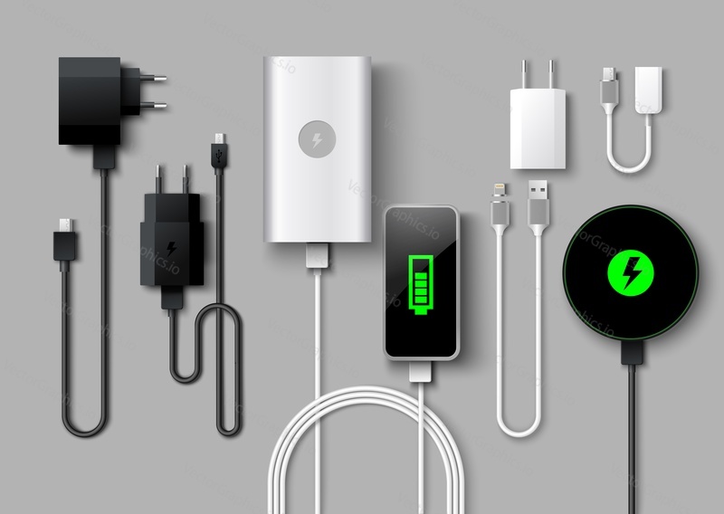 Mobile phone charger vector set.