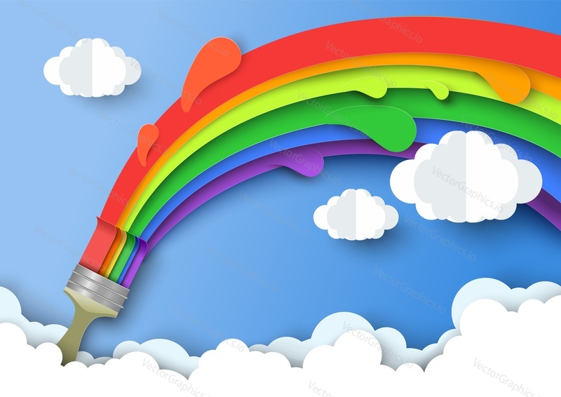 Vector brush painting colorful rainbow.