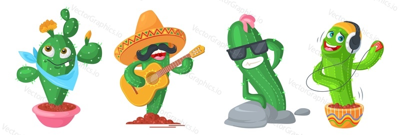 Funny cactus character vector cartoon