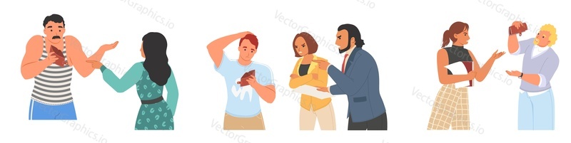 Poor broke men and women holding empty wallets isolated vector set. Sad casual and business people have no money illustration. Financial problems, crisis, unemployment, poverty, bankruptcy concept